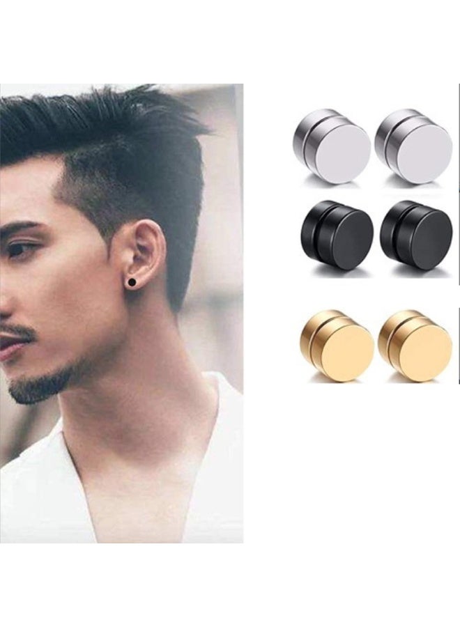 1-Pair Unisex Fashion Trend Fake Earrings, Non-Piercing Magnetic Clip On Earrings, High Polished Electroplate Stainless Steel Ear Studs for Daily Wear - Image 1
